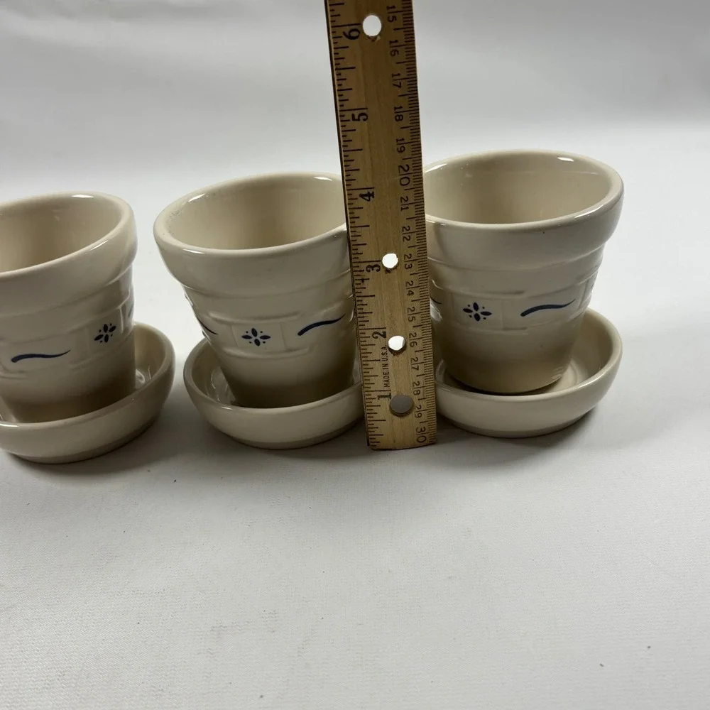 Vintage Longaberger Flower Pot Basket Set 3 Pots Wood Stand Riser Herb Planters